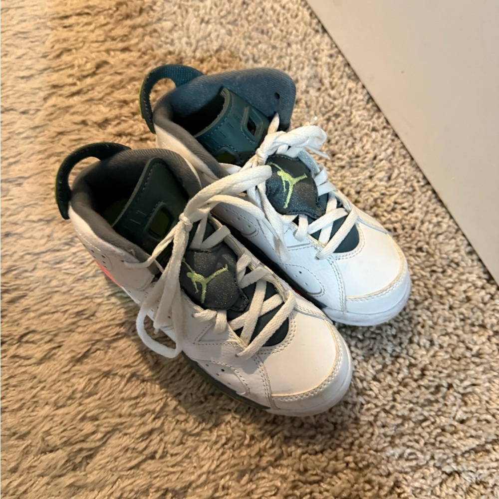 Jordan Kids White and Dark Green Sneakers